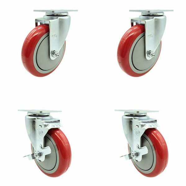Service Caster Cooking Performance Group 369CASTER4 Replacement Caster Set with Brakes-, 4PK COO-SCC-20S514-PPUB-RED-2-TLB-2